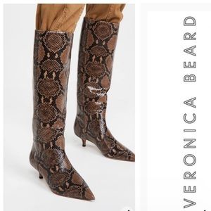 VERONICA BEARD Freda Espresso Snake
Embossed Leather Pointed Toe Kitten Boots 5